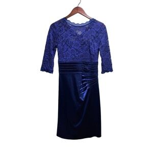 Muisol gorgeous deep blue chiffon and lace formal dress Size Medium